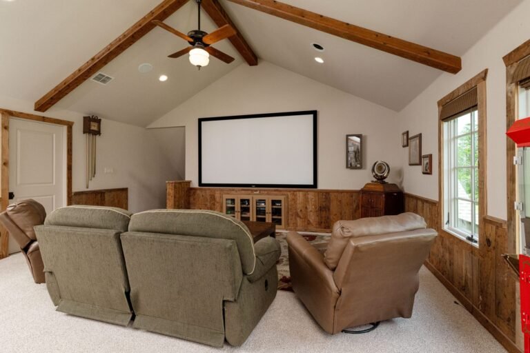Media area with projection screen at 1331 Bancroft Road, Keller TX